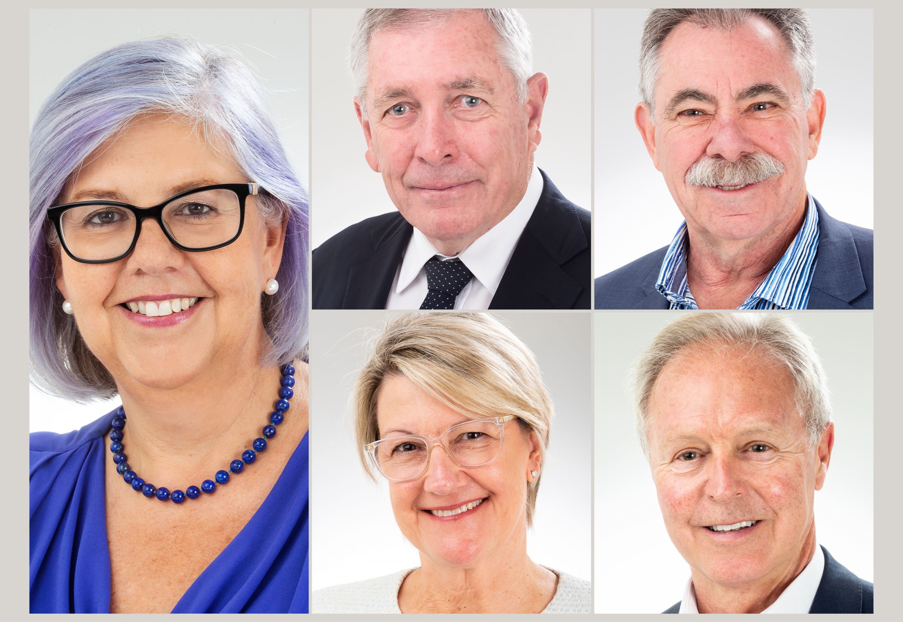 Clockwise from far left - Pia Turcinov AM, Peter Forbes, Ross Keesing, Dr Steve Patchett and Elizabeth Koff AM. 